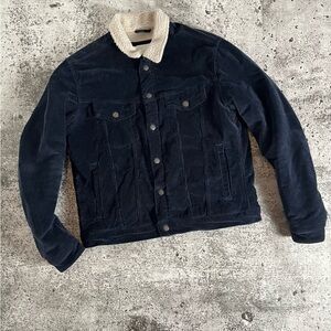 Jack & Jones Faux Shearling Corduroy Jacket in navy.